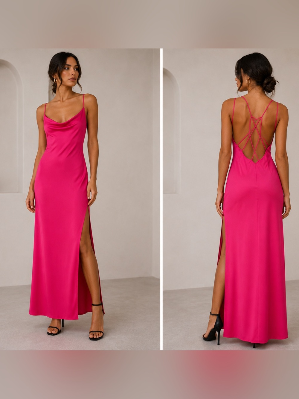 Zara Fuchsia Slip Maxi Dress with Strappy Back